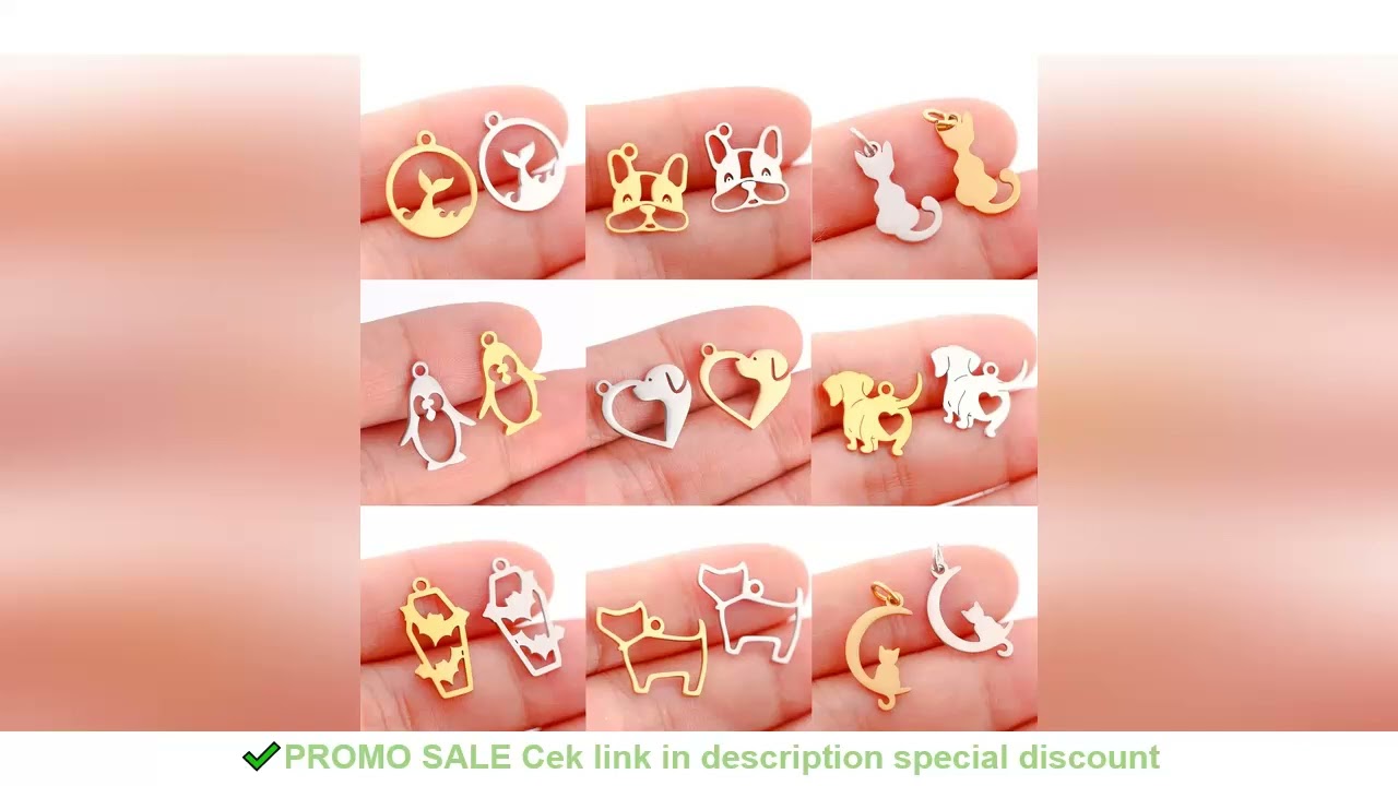 5Pcs Animal Charms Heart Love Dog/Cat/Mermaid Tail Stainless Steel Metal Pendants DIY Earrings Brace