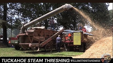 Antique Steam Engine Powers Historic Threshing Machine