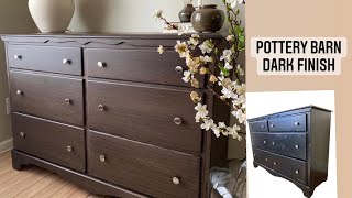 Brand NEW!!  Dark “wood” Pottery Barn dupe finish plus How to remove musty odors  Furniture Flip