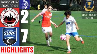 Dnamo FC 13B Rangers 2-7 Bay Area Surf 13B | NorCal State Cup U13 | Round of 32 | 2026-02-01 | HL