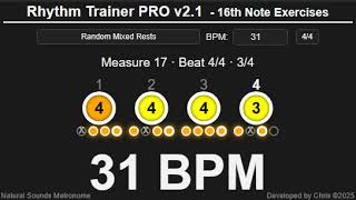 16th Note Exercises 31 BPM - Random Mixed Rests (ex.31-1)
