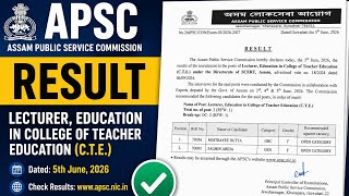 APSC Result 2026 Out! 🎉 Lecturer (C.T.E.) Final Result Declared