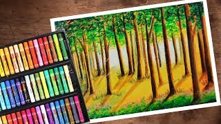 Forest Scenery at Sunrise | Oil Pastel Drawing | Time Lapse Video screenshot 3