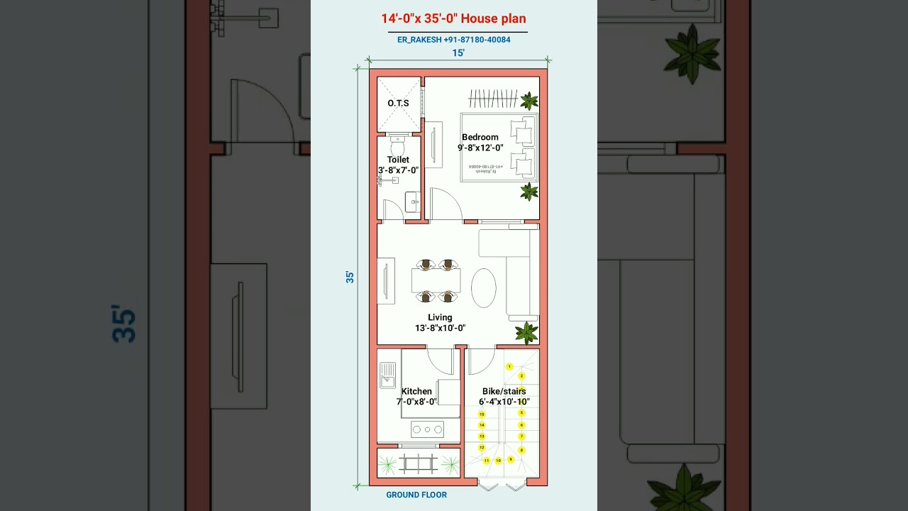 14x35 small village House plan for PM Awash yojana 