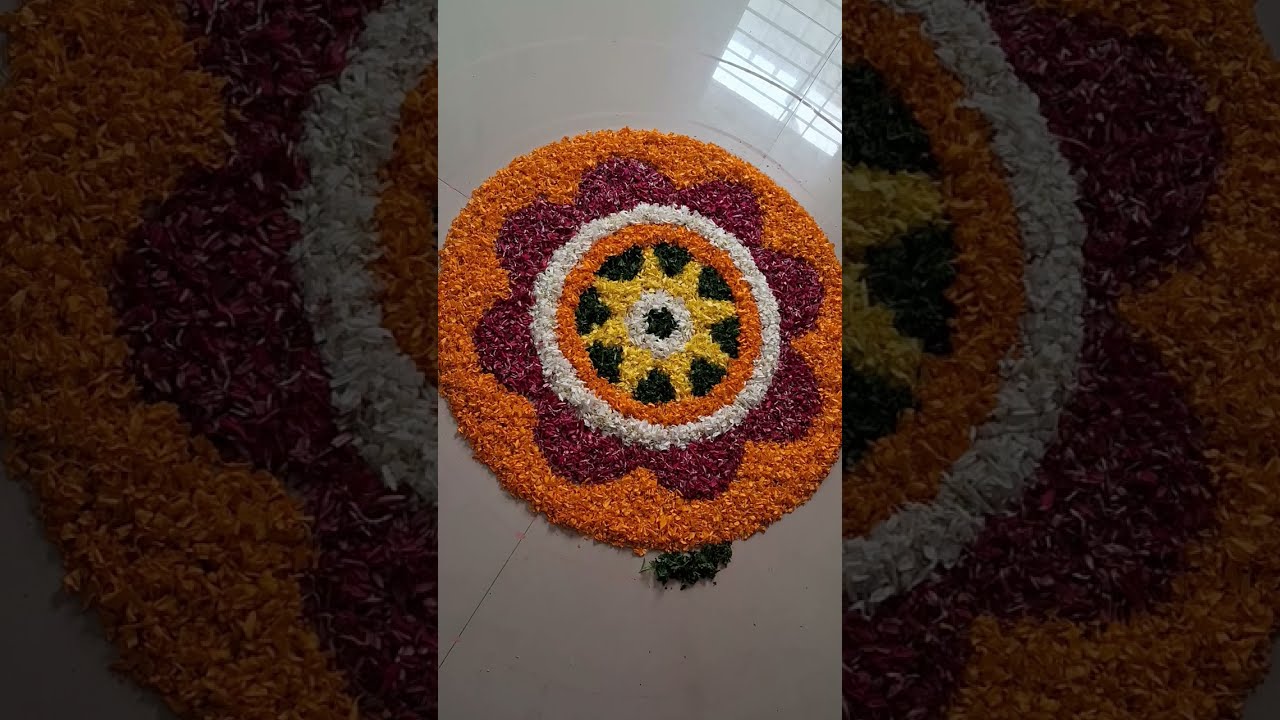 Real flower petals rangoli||marigold flower rangoli ||pookolam||new year rangoli||makar sankrant 