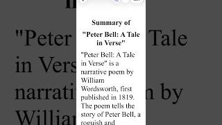 Peter Bell A Tale in Verse Summary