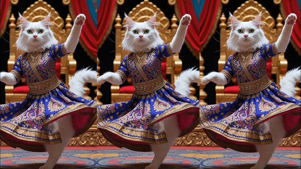 बिल्ली डांस Dancing Cat Queen in Traditional Indian Dress | Hilarious AI Animation!"