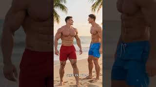 🏖️💪 BEACH PIGGYBACK: XXL MUSCLE, FLIRTY VIBES! Power Muscle AI #motivation #musclebuilding #gay