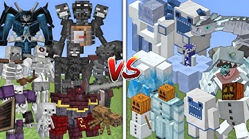 ALL MUTANT WITHER SKELETONS VS ALL MUTANT SNOW GOLEMS ALLIANCE MOBS BATTLE IN MINECRAFT