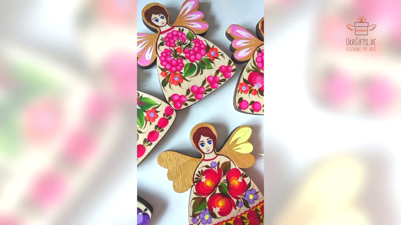 Christmas angel ornaments with ukrainian Petrykivka painting. How they are being painted.