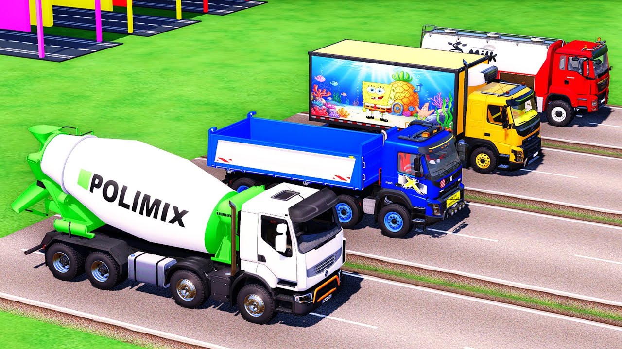 Transporting All Cargo, Dump, Tanker and Mixer Truck MAN MERCEDES VOLVO POLIMIX - FS22