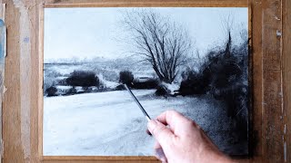 Landscape Drawing in Charcoal - St Elvan, near Helston in Cornwall