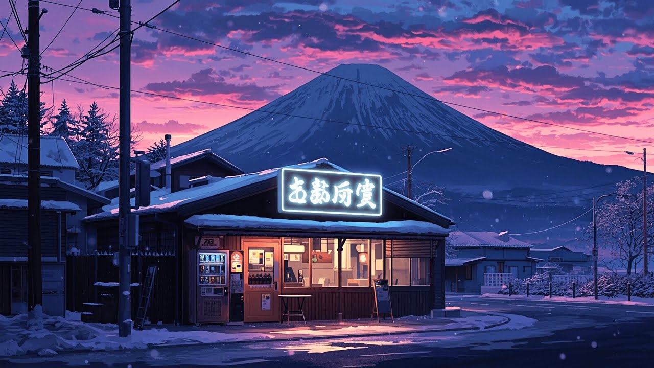 Japanese Winter Lofi ❄️ Snowy Street Cafe Beats for Relax & Study