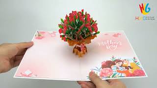 Custom Design and Manufacture a Red Carnations 3D Popup Card for retailer or wholesaler