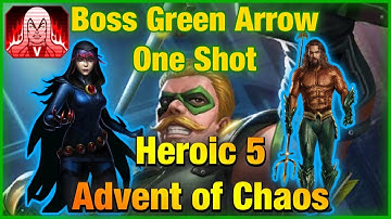 KOAAM and Raven vs Boss Green Arrow One Shot | AoC Heroic 5 | Injustice 2 Mobile