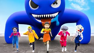 TEAM SCARY TEACHER 3D IRL &amp; Doll Squid Game Vs Roblox Rainbow Friends (BLUE) challenges