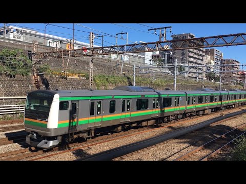 【とうかいどうせん】東海道本線 E233系 + E231系（連結）@川崎〜横浜（京急本線 神奈川駅）