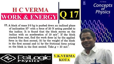 H C VERMA | WORK & ENERGY |CHAPTER 8 Q17.A block of mass 2.0 kg is pushed down an inclined plane of