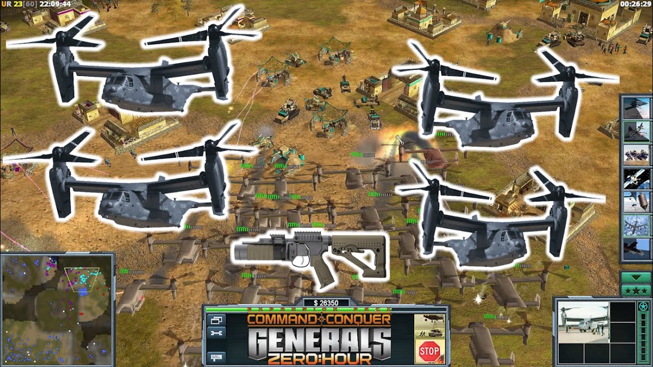 "Marine Soldiers with 40mm Grenade Launcher + Osprey Helicopter" USA 1 vs 7 Hard Army | C&C GZH Mod