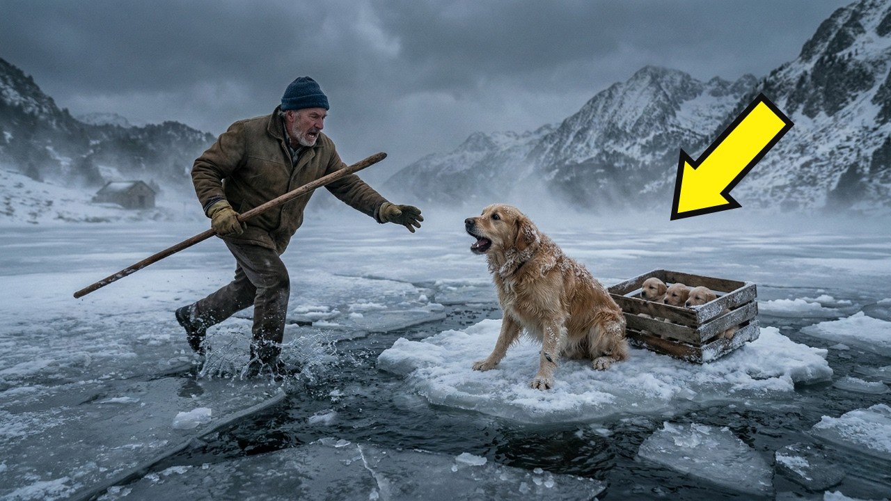 HOMBRE SALVA A UNA MAMÁ PERRA GOLDEN Y A SUS CACHORROS CONGELADOS EN UN LAGO