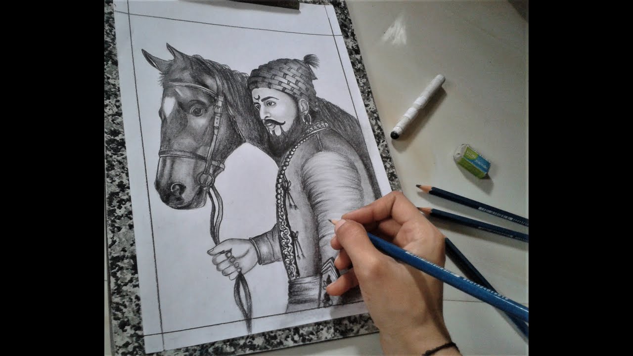 How To Draw Chhatrapati Shivaji Maharaj With Horse/ Sketch Of Shivaji