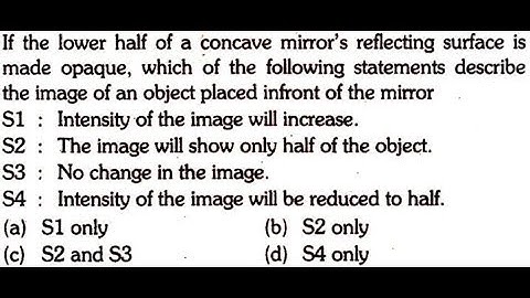 If the lower half of a concave mirror’s reflecting surface is made opaque, which of the
