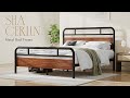 Sha cerlin  introducing heavy duty queen bed frame with modern wood headboard