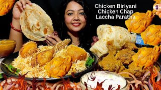 Eating Chicken Biriyani, Chicken Chap, Laccha Paratha, Raita Mukbang Asmr