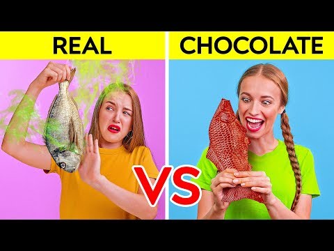 REAL FOOD VS CHOCOLATE FOOD CHALLENGE || Funny Prank Wars by 123 GO! Challenge