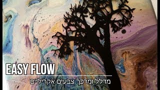 יצירה בצבעים עם איזי פלו - הדרכה Acrylic Pouring with Easy Flow - simple fun tutorial