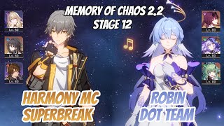 Harmony MC w/ Serval & Robin x Kafka DoT Memory of Chaos Stage 12 (3 Stars) | Honkai Star Rail