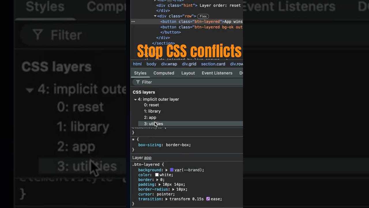 Stop CSS conflicts with CSS @layer #shorts #csstricks