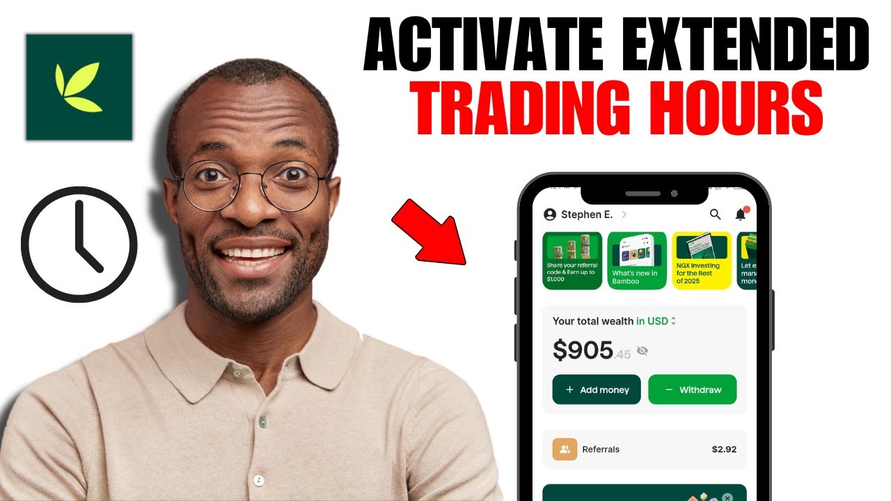 Как активировать функцию продленных торговых часов в приложении Bamboo Stocks (пошаговое руководс...