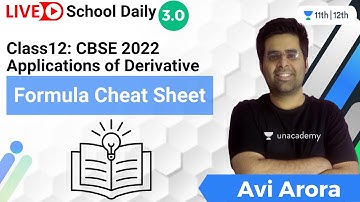 Class 12 | Applications of Derivative | Formula Cheat Sheet | Unacademy Class 11&12 | Avi Arora