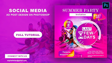 Summer Pool Party Invitation For Social Media Post/Advertisement  Design In Photoshop cc (Tutorial)