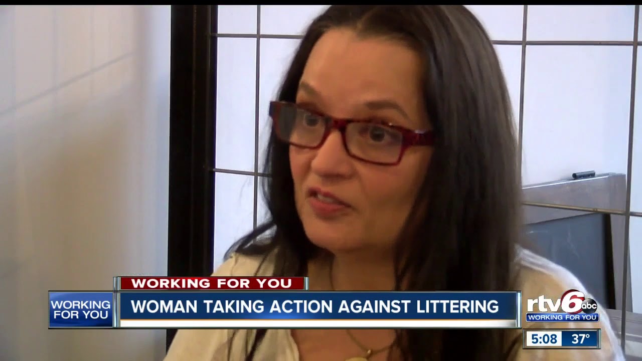Woman taking action to pick up trash in Noblesville - YouTube
