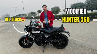 Modified Royal Enfield HUNTER 350| Rebel Blue Full Matte Blackl Detail @MotorHarsh