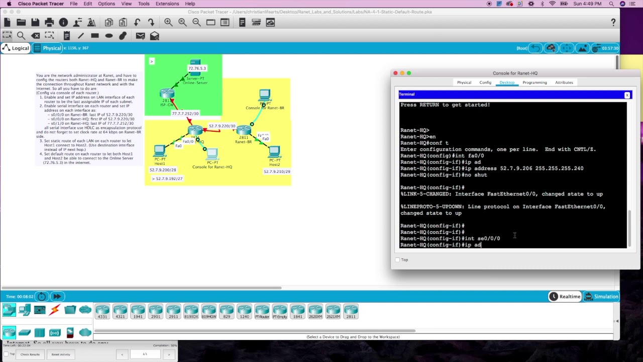 Ranet Labs 4-1 Static and Default Routes