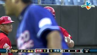 20140716-2 爆米花 綺麗vs崇越 2上 李韋斯四壞球送蔡森夫上壘 又讓張皓緯擊出安打 綺麗來到得分大門