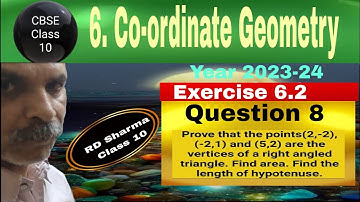 RD Sharma Class 10 EX 6.2 Q 8: Prove that points(2,-2), (-2,1) & (5,2) are the vertices of a right a