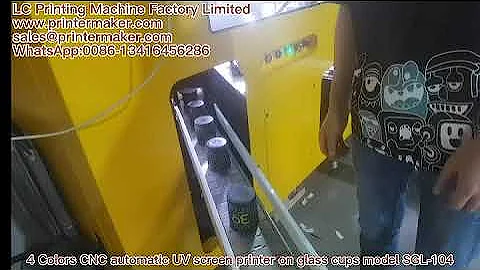 4 Colors CNC automatic UV screen printer on glass cups model SGL-104