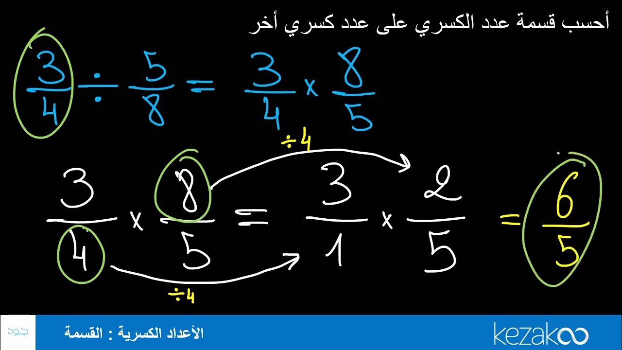 الأعداد الكسرية - القسمة، رياضيات المستوى السادس ابتدائي