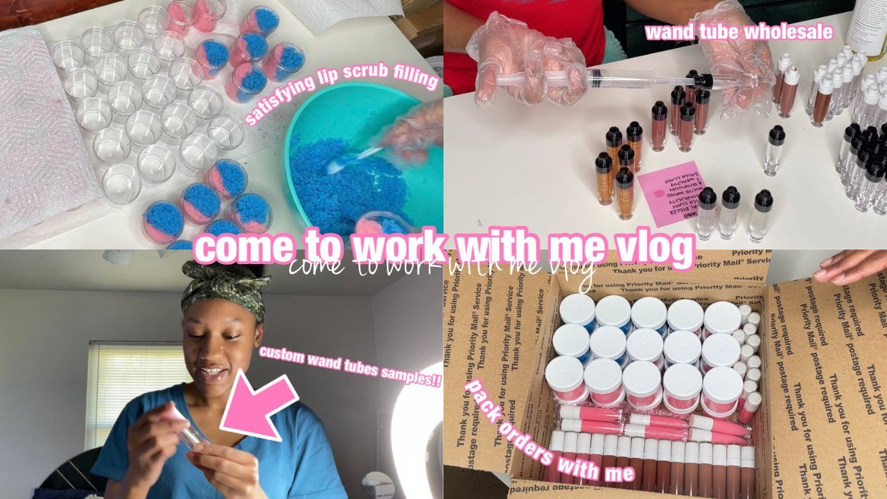 entrepreneur vlog | satisfying lip scrub filling, fulfilling + packing orders, printed tube unboxing