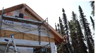 Building the front fascia on the Alaska cabin