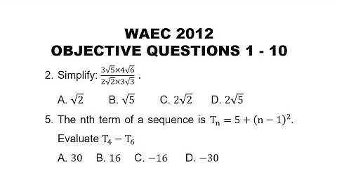 WAEC 2012 Mathematics Objective Questions 1 - 10