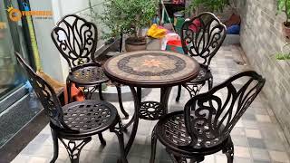 Hoàn thiện mẫu bàn ghế sân vườn nhôm đúc tại nhà chị Trang - Mễ Trì