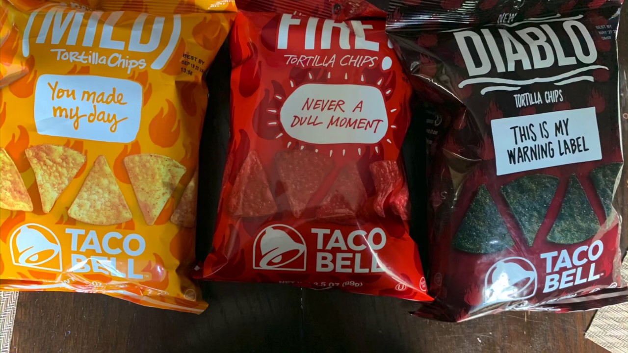 New Taco Bell Chips Review. Fire Sauce Chips, Diablo Sauce chips. Taco
