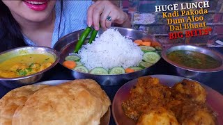 Eating Dal Bhaat, kadi Pakoda, Dum Aloo Puri/Luchi || HUGE LUNCH EATING SHOW || No Talking Foodie JD