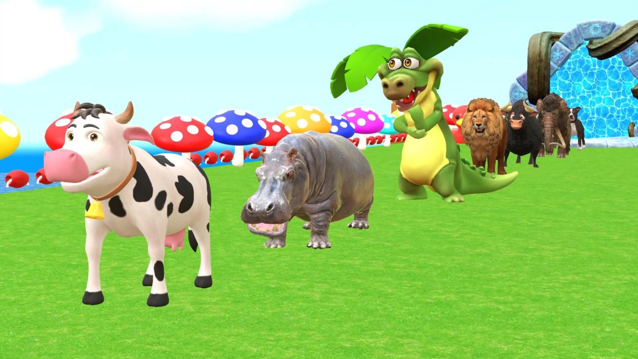 Long Slide Game With Cow Elephant Gorilla Hippopotamus Tiger 3d Animal Game Funny 3d Animals