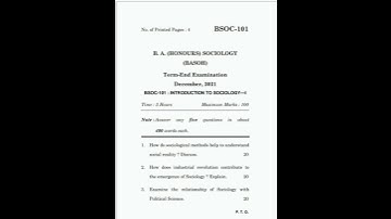 BSOC-101 Introduction to sociology 1 Previous year question paper